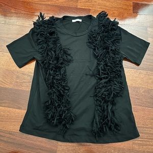 zara fringe black t shirt with detail SIZE S